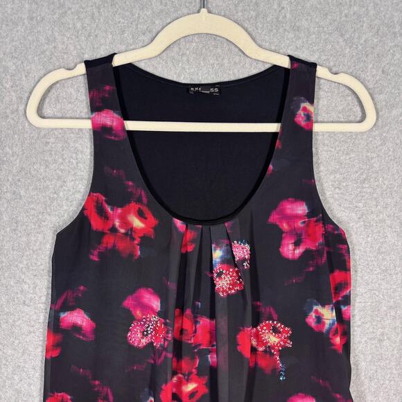 Express Tank Medium Floral Sequin Abstract Flowy 90s Y2K Cami Sheer Coquette - Picture 2 of 10